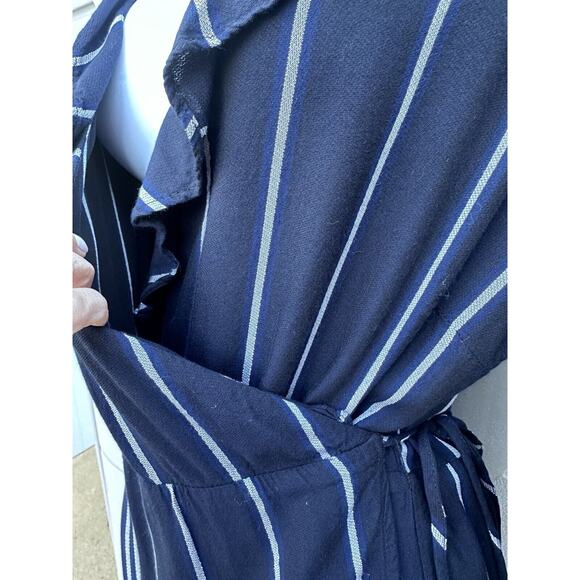 Rails Priya Navy Blue Metallic Stripe Ruffle Wrap Midi Dress Sz L Party Classic - Picture 13 of 16